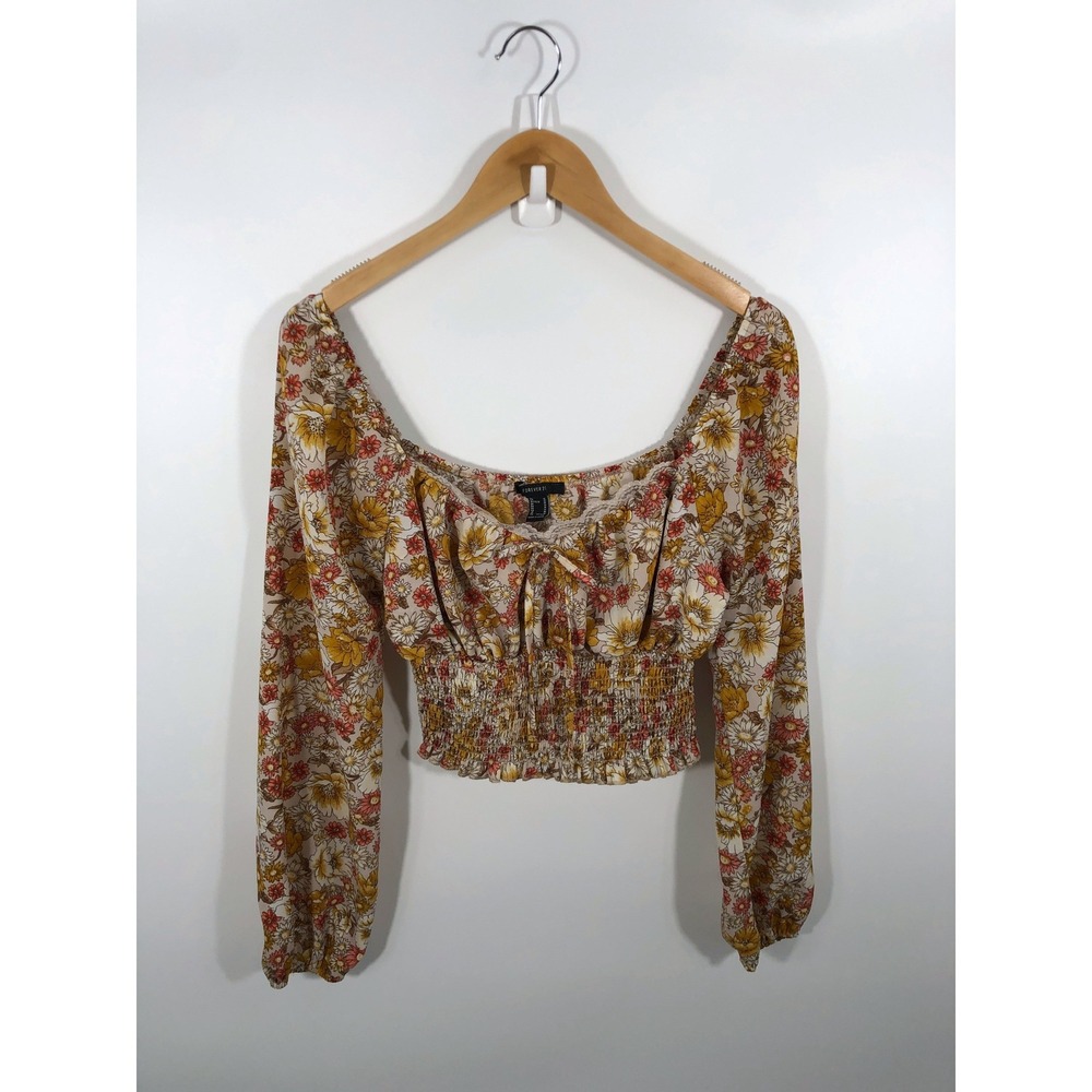 Peasant Blouse Womens M Orange Floral Lace Balloon Sleeve Ren Faire Medieval